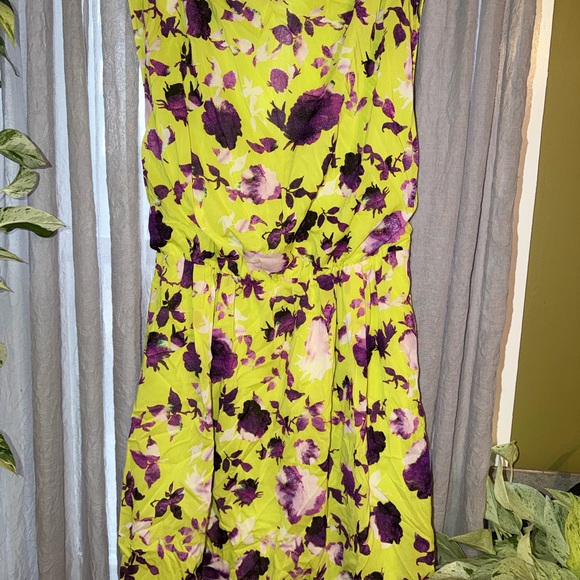 Alice + Olivia Silk Chartreuse Green Purple Floral Corinne Dres size large - Picture 6 of 7